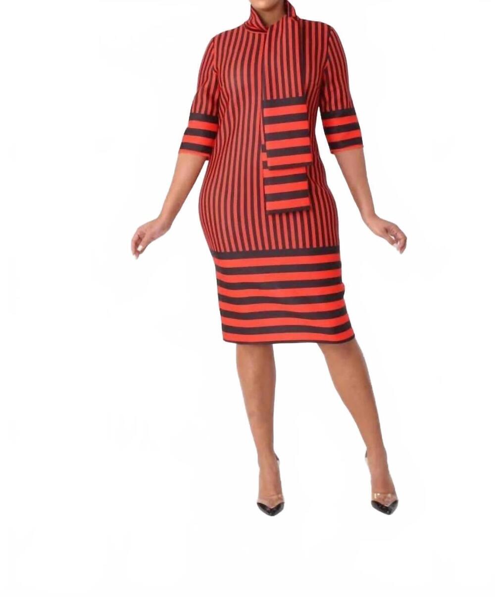 NEW FOR HER NYC scuba striped bodycon dress in red/black